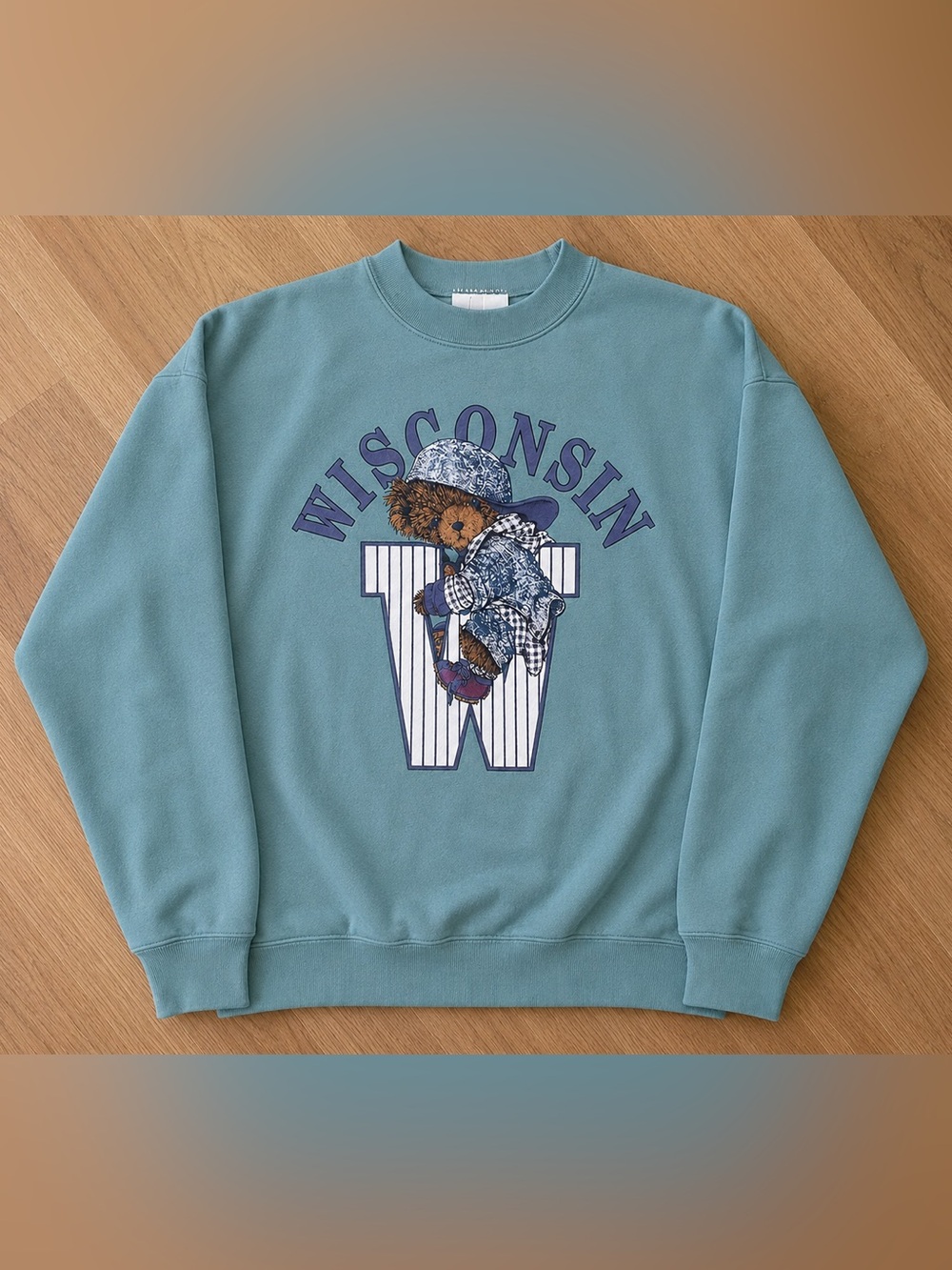 Vintage Ross Sportswear Teal Wisconsin Bear Crewneck Sweater